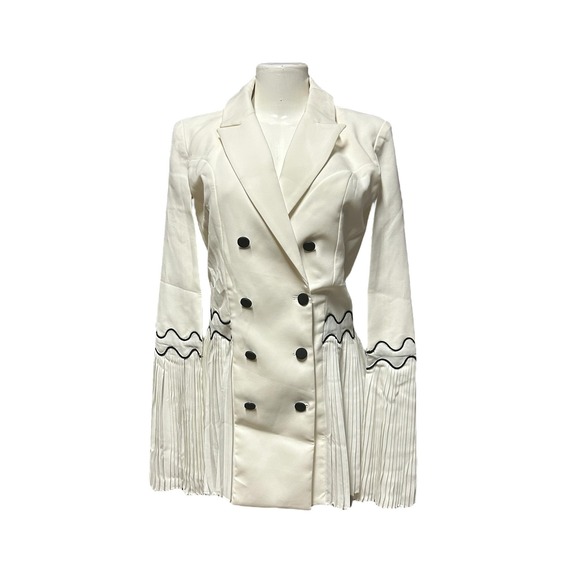 Beulah Style Fringe Blazer Dress - Statement Sleeves - White - Size M - Picture 1 of 5